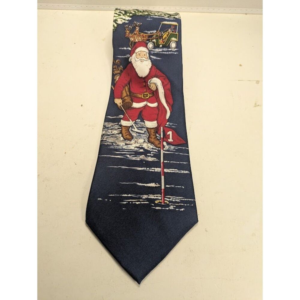 Zylos George Machado Men's Silk Christmas Golf Tie Santa Playing Novelty Neckwea